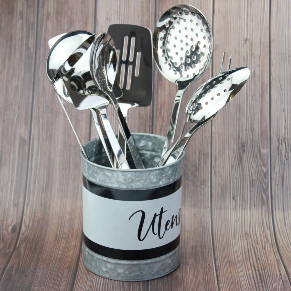 Set 9 Ustensiles de Cuisine en Acier Inoxydable 18/8 - Louche, Spatule, Écumoire
