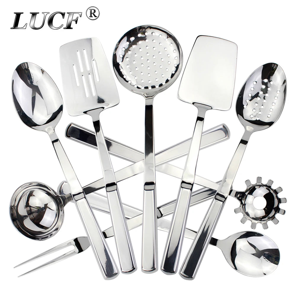 Set 9 Ustensiles de Cuisine en Acier Inoxydable 18/8 - Louche, Spatule, Écumoire