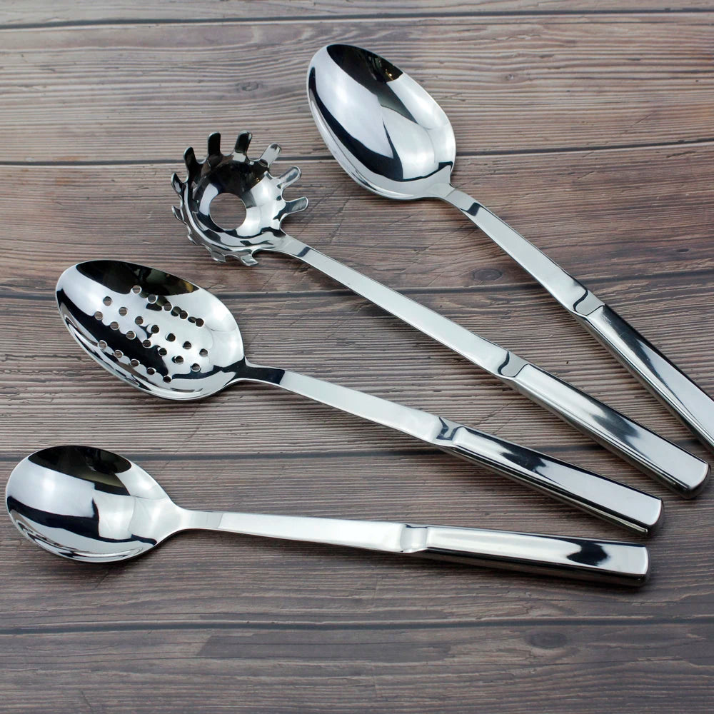 Set 9 Ustensiles de Cuisine en Acier Inoxydable 18/8 - Louche, Spatule, Écumoire