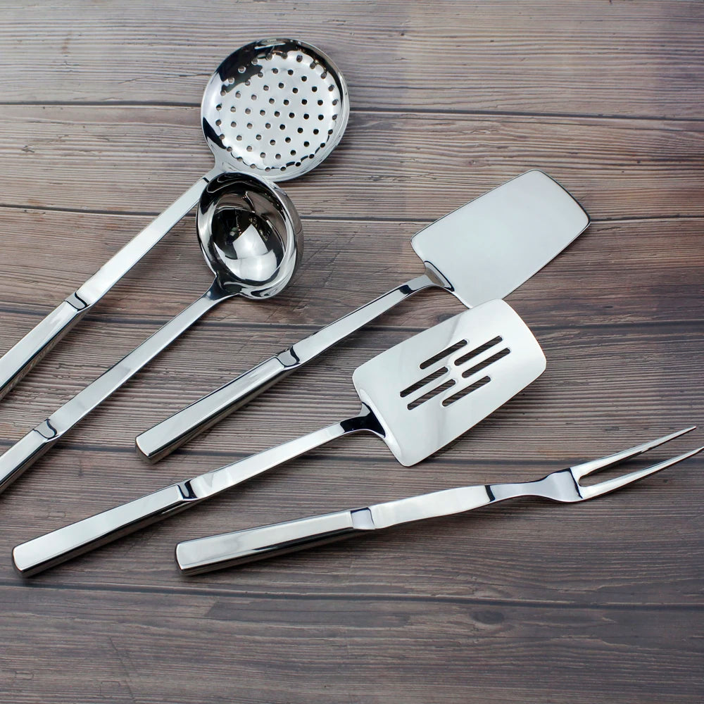 Set 9 Ustensiles de Cuisine en Acier Inoxydable 18/8 - Louche, Spatule, Écumoire