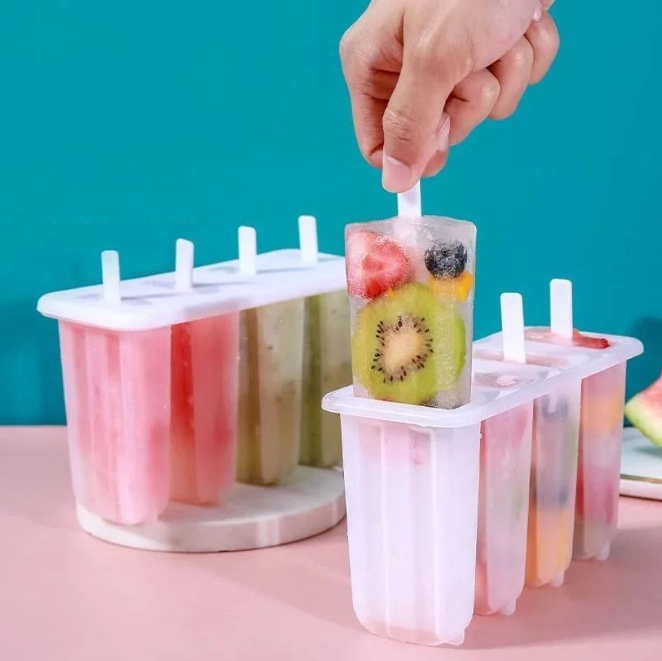 Moule à Glace Popsicle 4 Cavités avec Couvercle – DIY Sucettes Glacées pour Enfants