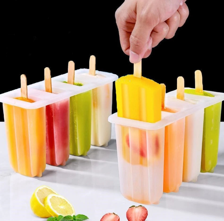 Moule à Glace Popsicle 4 Cavités avec Couvercle – DIY Sucettes Glacées pour Enfants