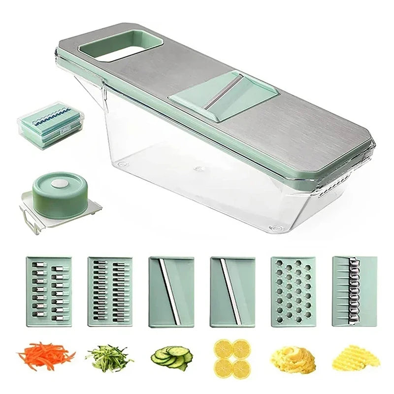 Râpe Multifonction 6-en-1 - Coupe-Légumes Professionnel avec 6 Lames en Acier Inoxydable