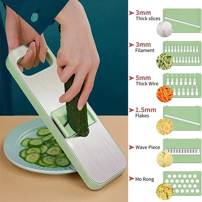 Râpe Multifonction 6-en-1 - Coupe-Légumes Professionnel avec 6 Lames en Acier Inoxydable