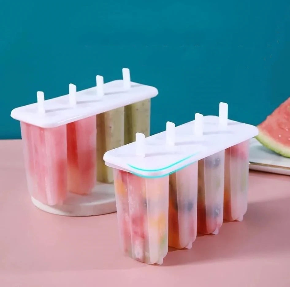 Moule à Glace Popsicle 4 Cavités avec Couvercle – DIY Sucettes Glacées pour Enfants