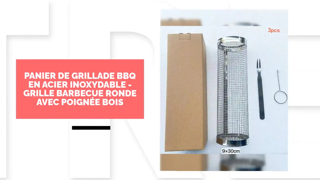 Panier de Grillade BBQ en Acier Inoxydable - Grille Barbecue Ronde avec Poign&eacute;e Bois by@Outfy