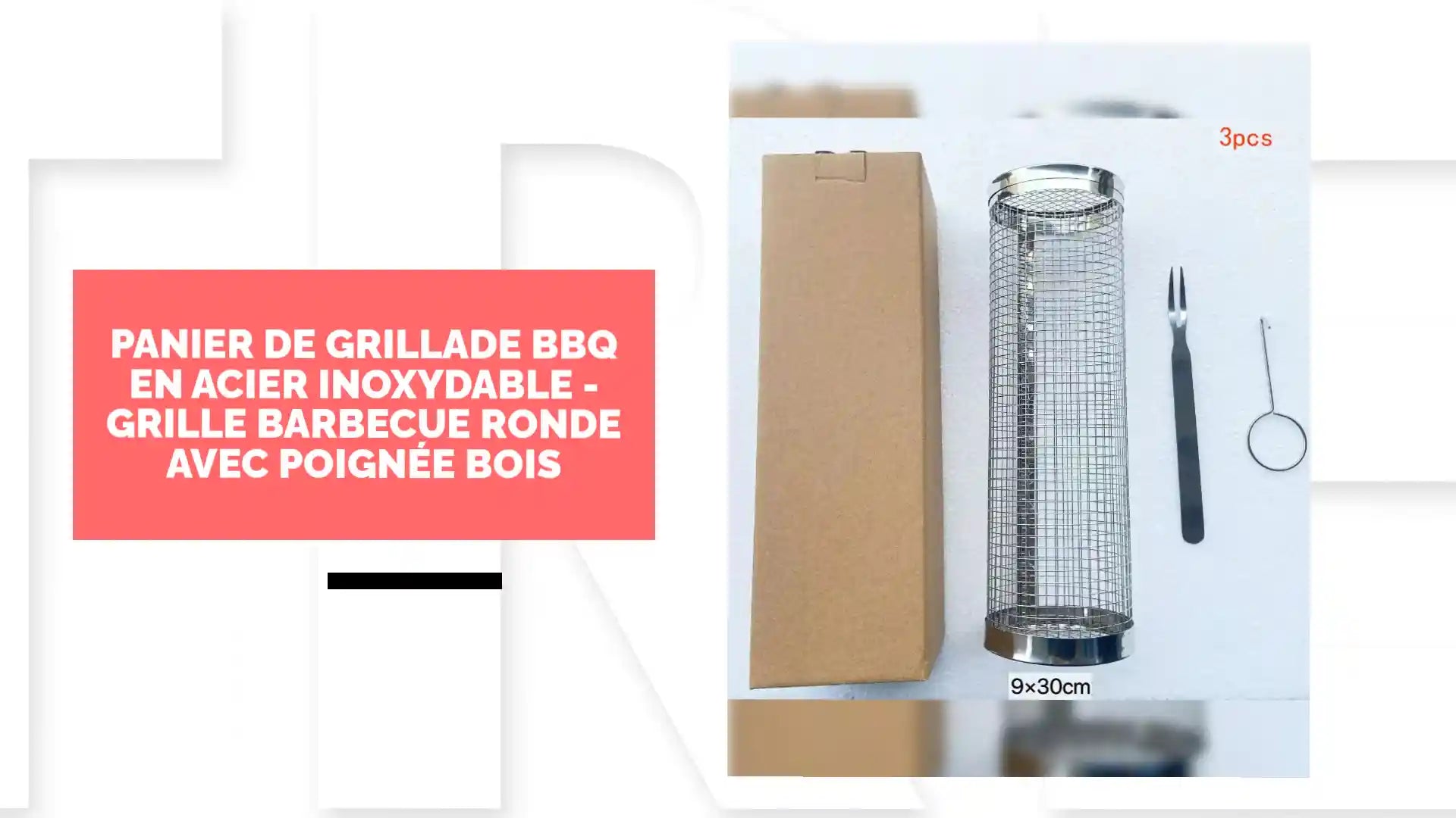 Panier de Grillade BBQ en Acier Inoxydable - Grille Barbecue Ronde avec Poign&eacute;e Bois by@Outfy