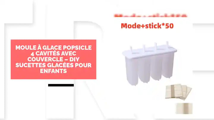 Moule &agrave; Glace Popsicle 4 Cavit&eacute;s avec Couvercle &ndash; DIY Sucettes Glac&eacute;es pour Enfants by@Outfy