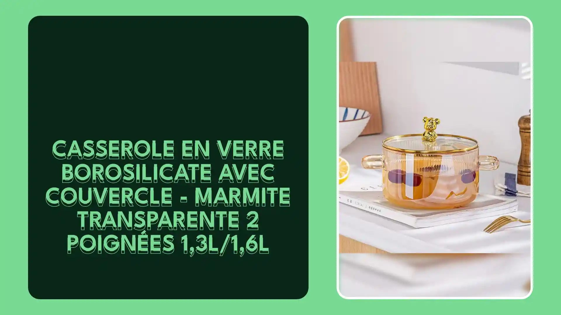 Casserole en Verre Borosilicate avec Couvercle - Marmite Transparente 2 Poign&eacute;es 1,3L/1,6L by@Outfy