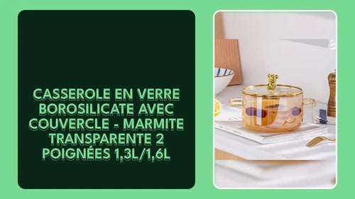Casserole en Verre Borosilicate avec Couvercle - Marmite Transparente 2 Poign&eacute;es 1,3L/1,6L by@Outfy